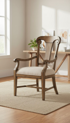 Chair Brown Design Living Room Dining Room Wooden Chairs Upholstered with Armrest New