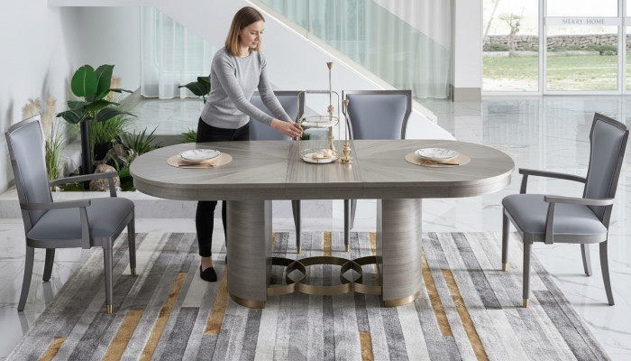 Classic Designer Dining Table + 4 Chairs Set Ensemble Room Group 5 pcs.