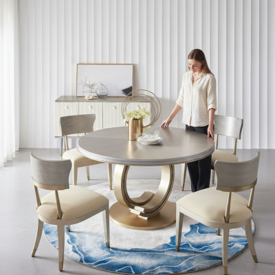 Design round table with 4x chairs dining room seating round table set wood