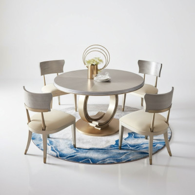 Design round table with 4x chairs dining room seating round table set wood