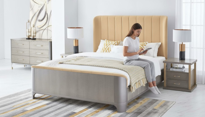 Bed nightstand 4-piece bedroom set design modern luxury beds group leather