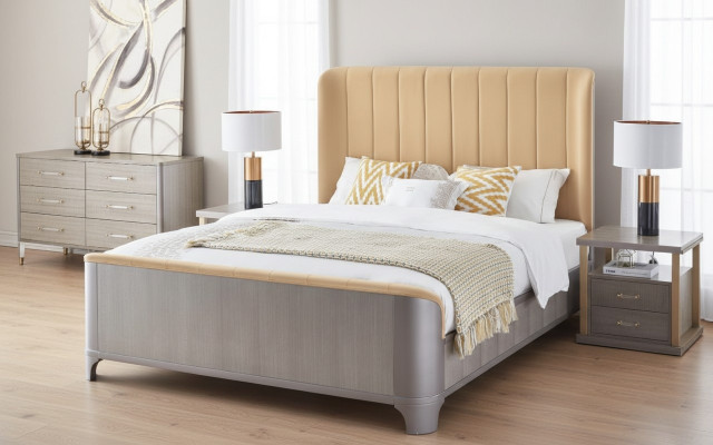 Bed nightstand 4-piece bedroom set design modern luxury beds group leather