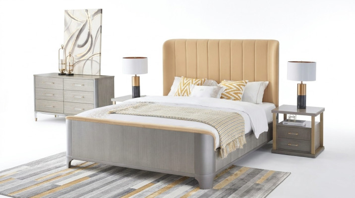 Bed nightstand 4-piece bedroom set design modern luxury beds group leather
