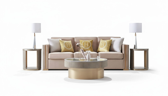 Three-seater design upholstered seating textile sofa 3-seater furniture beige new luxury furniture