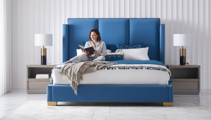 Bedroom design luxury bed 180x200 textile double bed frame blue