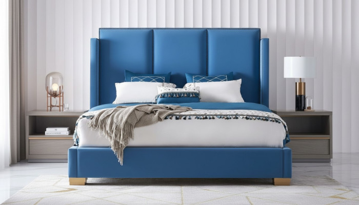Bedroom design luxury bed 180x200 textile double bed frame blue