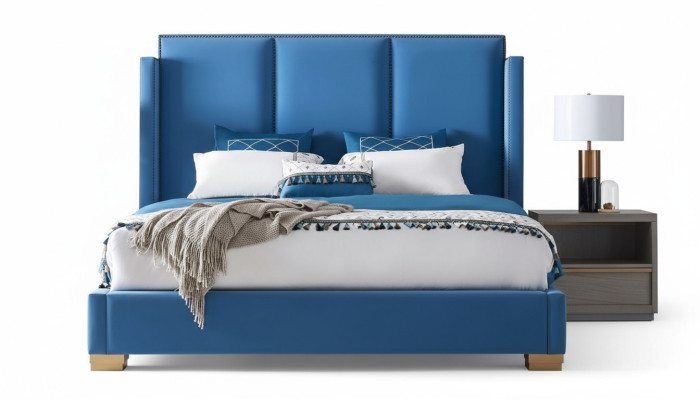 Bedroom design luxury bed 180x200 textile double bed frame blue