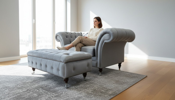 Design Chesterfield Fabric Couch Armchair 1.5-Seat Upholstered Sofas Lounge Club New