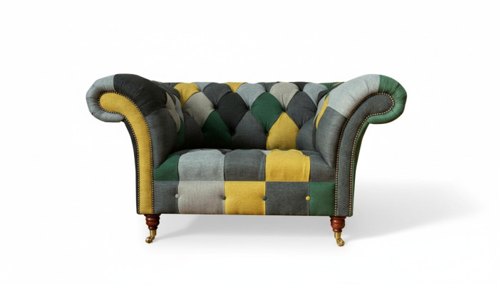 Chesterfield armchair, TV couch, 1.5-seater sofa, textile fabric couches, upholstery