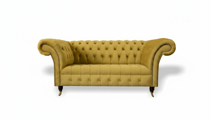 Chesterfield Design Luxury Upholstered Sofa Couch 2-Seater Suite Fabric Yellow New