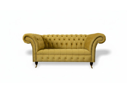 Chesterfield Design Luxury Upholstered Sofa Couch 2-Seater Suite Fabric Yellow New