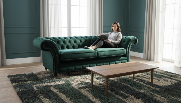 Classic Chesterfield Couch Upholstered Sofa Upholstery Velvet 3-Seater Chester