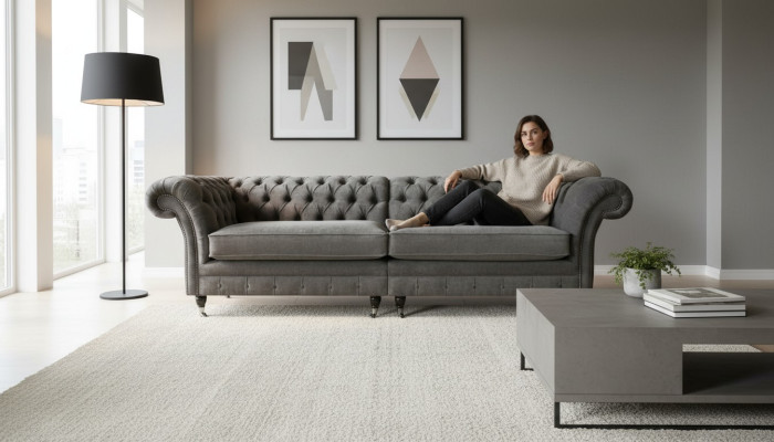 XXL Chesterfield Sofa 4-Seater Couch Upholstered Seating Suite Textile Leather