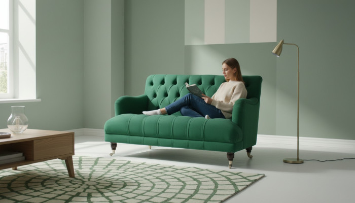 Chesterfield armchair couch upholstery sofa couches 1.5 seater single-seater green textile