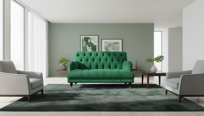 Chesterfield armchair couch upholstery sofa couches 1.5 seater single-seater green textile