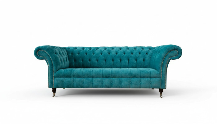 Chesterfield Couch Upholstered Sofas Classic Textile Turquoise 3-Seater Fabric