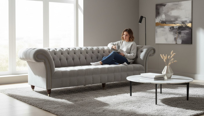 Gray big sofa couch Chesterfield 265cm upholstery sofas 4-seater leather