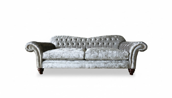 Three-seater sofa, 3-seat couch, Chesterfield upholstered seating set, grey velvet