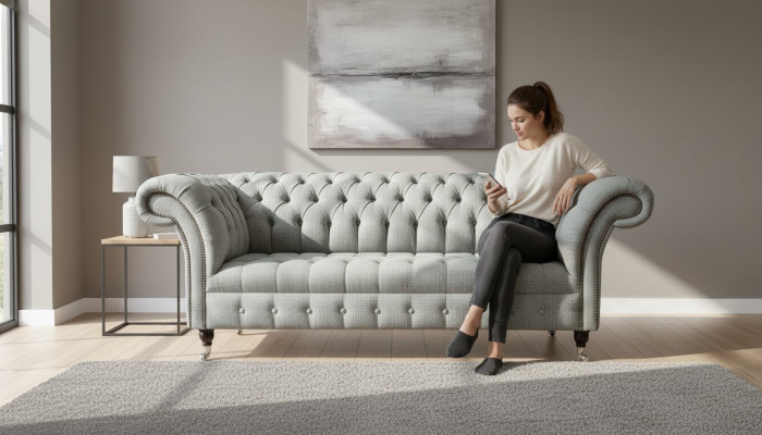 Chesterfield 3-seater designer sofa sofas upholstery couches fabric textile