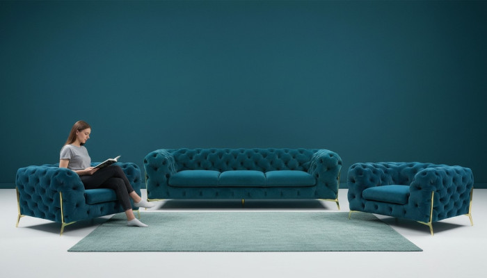 Chesterfield Design Sofa Suite 3+1+1 Seat Sofa Couch Fabric Suite Upholstery Set