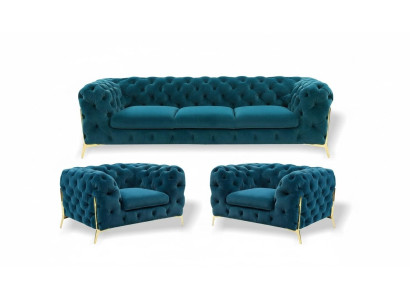 Chesterfield Design Sofa Suite 3+1+1 Seat Sofa Couch Fabric Suite Upholstery Set