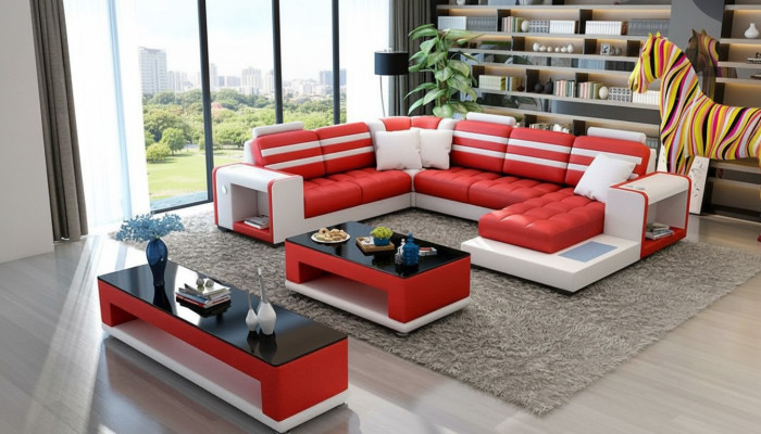 Corner sofa upholstery U-shaped corner sofa coffee table sideboard leather sofa living area