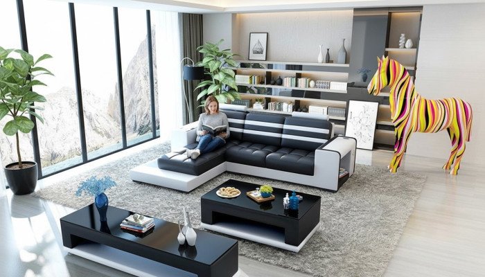 Corner sofa upholstery L shape coffee table sideboard leather sofa living landscape new