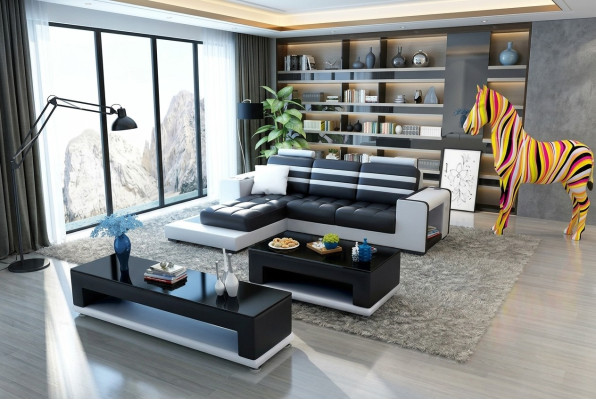 Corner sofa upholstery L shape coffee table sideboard leather sofa living landscape new