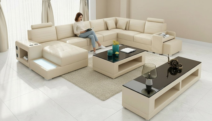 Corner leather corner sofa U-shaped sofa couch design upholstery textile modern textile new