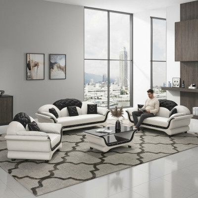 Complete set sofa suite 321 seat coffee table designer living landscape 4pcs. New