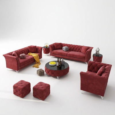 Chesterfield Set 8-piece Set Couch Cushion Suite Side Table Coffee Table Sofa