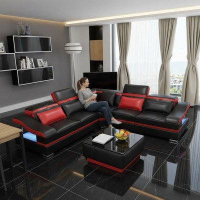 Corner sofa L-shape coffee table corner leather suite table living landscape 2-piece