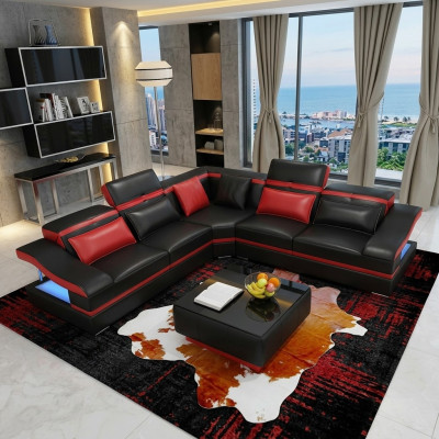 Corner sofa L-shape coffee table corner leather suite table living landscape 2-piece