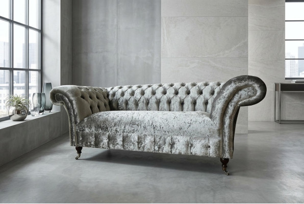 Sofa 2 Seater Chesterfield Couch Upholstery Velvet Fabric Two-Seater Velvet Gray Silver