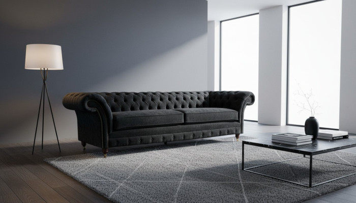 Big Sofa 4 Seater Couch Chesterfield Upholstered Suite Leather Textile Black