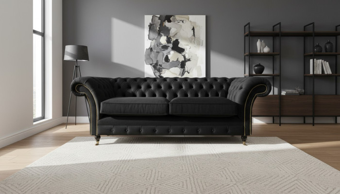 Chesterfield Couch Upholstered Sofas Classic Fabric Black Sofa 3 Seater