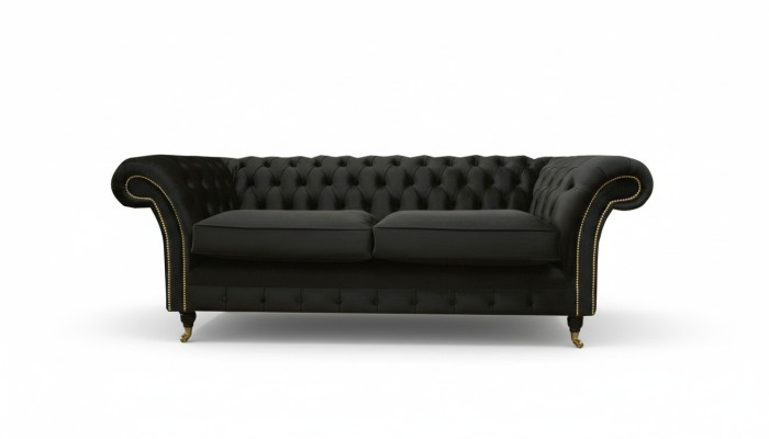Chesterfield Couch Upholstered Sofas Classic Fabric Black Sofa 3 Seater