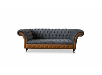 Chesterfield Sofa Couch Upholstery 3-Seater Gray Textile Fabric Gray Couches