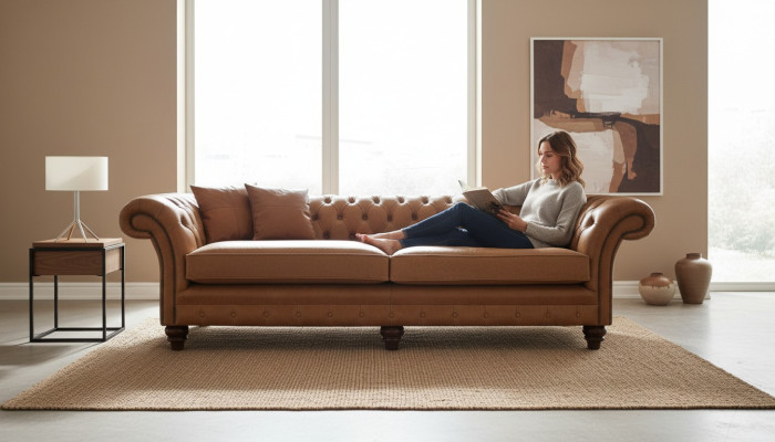 Chesterfield Sofa Brown XXL Big Leather Living Room Furniture 4-seater Brown