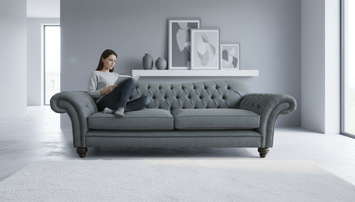 Big Chesterfield Upholstered Sofa Design Luxury 4-Seater Textile Couch