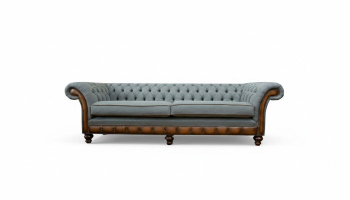 Big XXL Sofa 4-Seater Couch Chesterfield Upholstery Set Leather Fabric Gray