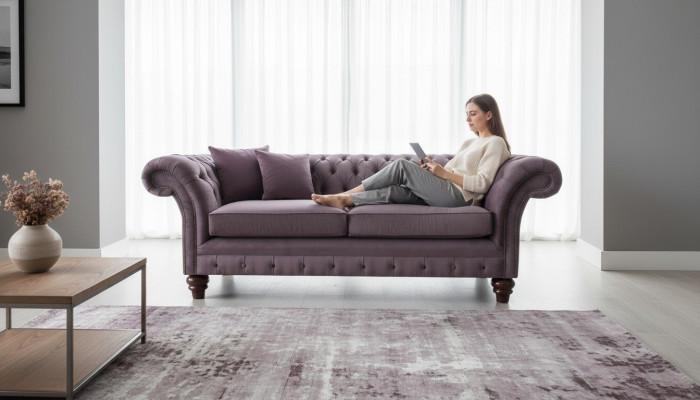 Chesterfield Couch Upholstery Classic Leather Fabric 3-Seater Sofa Triple Seater