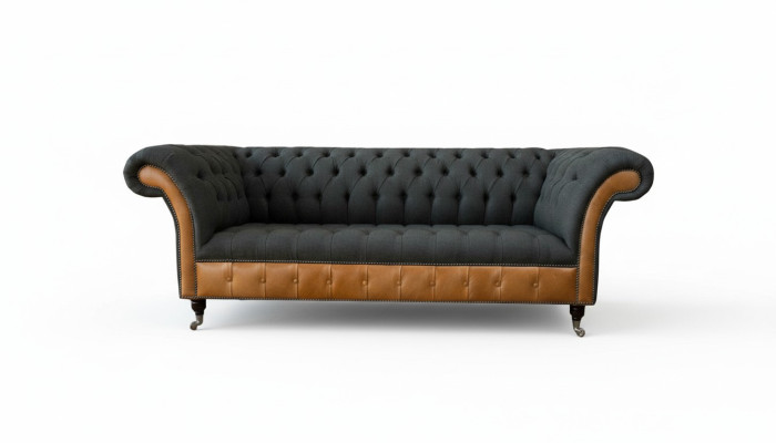 Fabric Couch Living Landscape 3-Seater Design Sofa Sofas Couches Gray Chesterfield