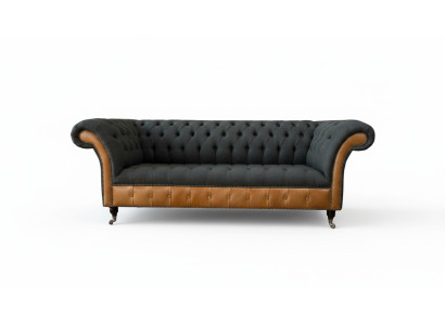 Fabric Couch Living Landscape 3-Seater Design Sofa Sofas Couches Gray Chesterfield