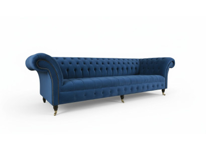 Design sofa 4-seater couch textile upholstery blue classic sofas Chesterfield new