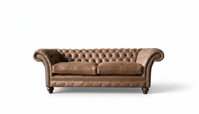 Design Sofa 3-Seater Couch Fabric Upholstery Brown Classic Sofas Chesterfield New