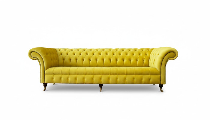 Yellow Sofa 4-Seater Couch Chesterfield Upholstery Seat Set Leather Textile Yellow