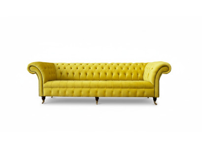 Yellow Sofa 4-Seater Couch Chesterfield Upholstery Seat Set Leather Textile Yellow