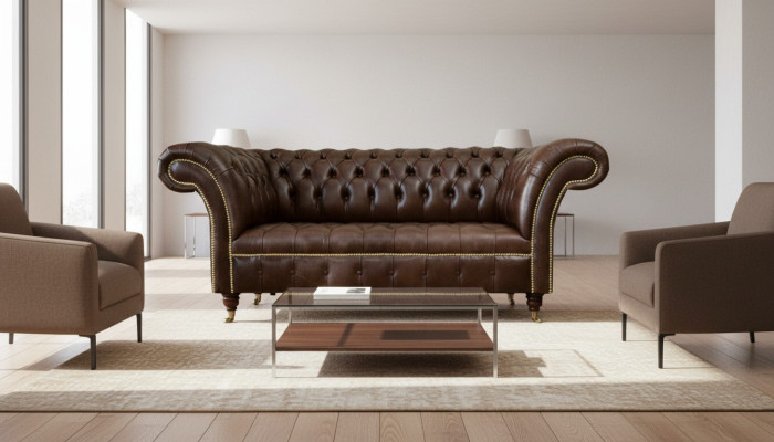 Chesterfield Velvet Designer Sofa 2-Seater Couch Textile Leather Suite Brown New