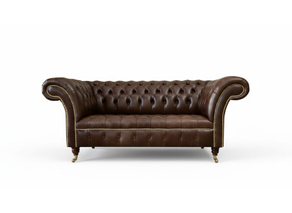 Chesterfield Velvet Designer Sofa 2-Seater Couch Textile Leather Suite Brown New